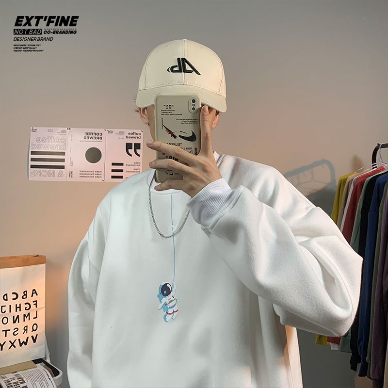 ExtFine Astronaut Print Sweatshirts Fleece Men Oversize Warm Hoodies Women Baggy Thicken Cute Sweatshirt Harajuku Hoodies 201104
