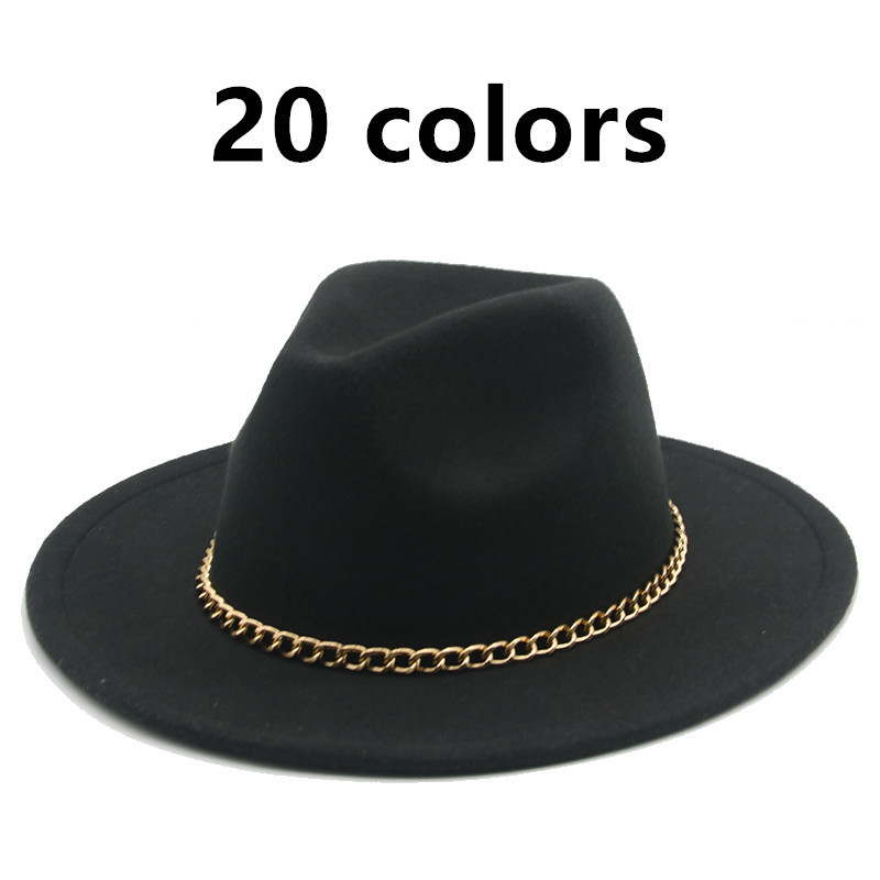 2021 Hats New Gold Chain Wide Brim Classic Wool Felt Church Wedding Pink Western Cowboy Black White Fedora Winter Hat Women Hn3v
2021 Hats New Gold Chain Wide Brim Classic Wool Felt Church Wedding Pink Western Cowboy Black White Fedora Winter Hat Women Hn3v