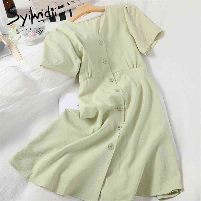High Waist Dresses Women Bow Lace Up Breasted Short Sleeve V-Neck A-line Green Blue Pink Clothes Summer Korean 210607, Yellow
High Waist Dresses Women Bow Lace Up Breasted Short Sleeve V-Neck A-line Green Blue Pink Clothes Summer Korean 210607, Yellow