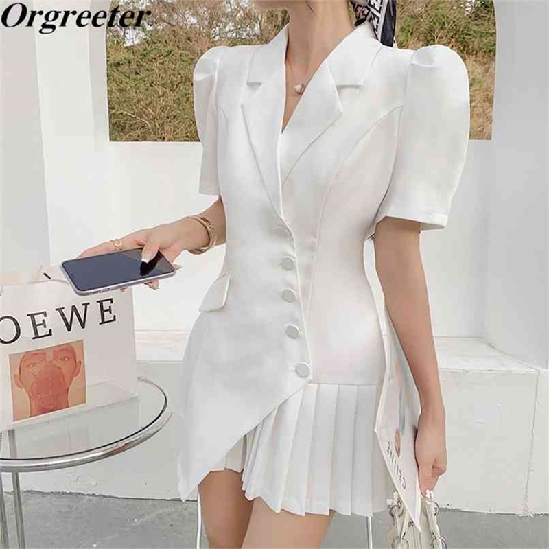 White Blazer Dress for Women Summer Chic Ruched Puff sleeve Asymmetry Black Mini Pleated Female Casual OL Elegant Dres 210602
White Blazer Dress for Women Summer Chic Ruched Puff sleeve Asymmetry Black Mini Pleated Female Casual OL Elegant Dres 210602