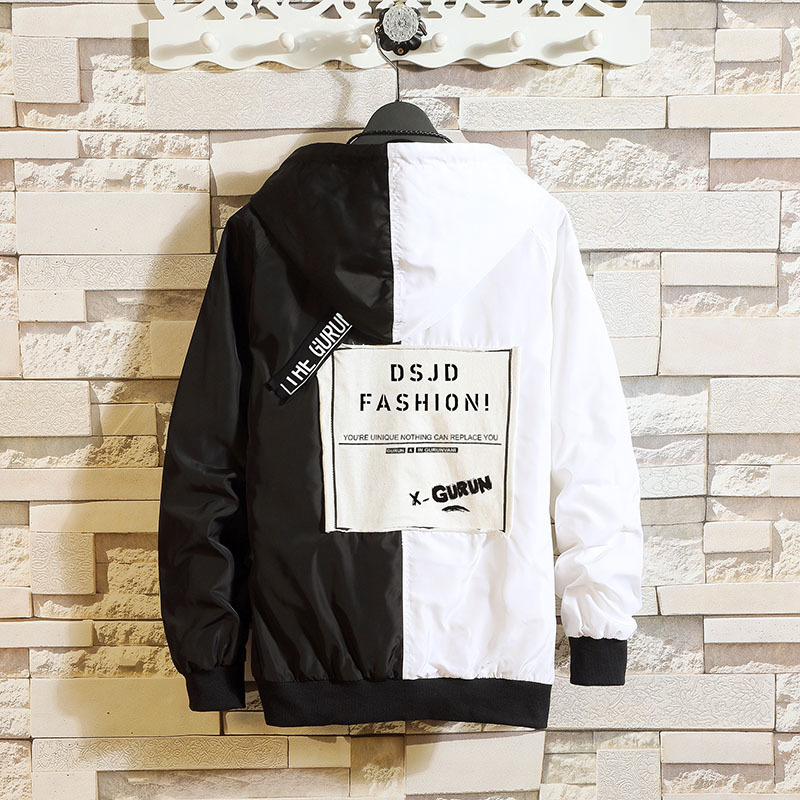 Hip Hop Mens Hooded Windbreaker Jacket Autumn Casual Vintage Color Block Loose Track Hoodie Jacket Coats Streetwear HipHop 201126