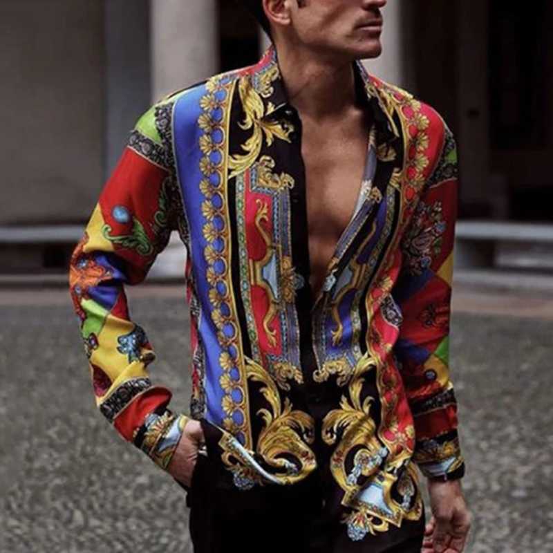 Spring Casual Long Sleeve Print Shirts Men Fashion Loose Turn-down Collar Button Tops Cotton Linen Shirt Male Streetwear 210721