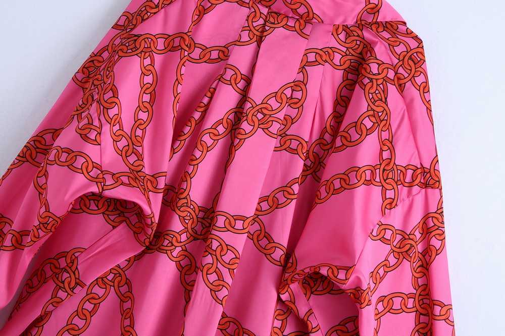 Wide Women Dress Spring Fashion Vintage Chains Prints Full Sleeve Modern Lady Loose Dresses 210602
