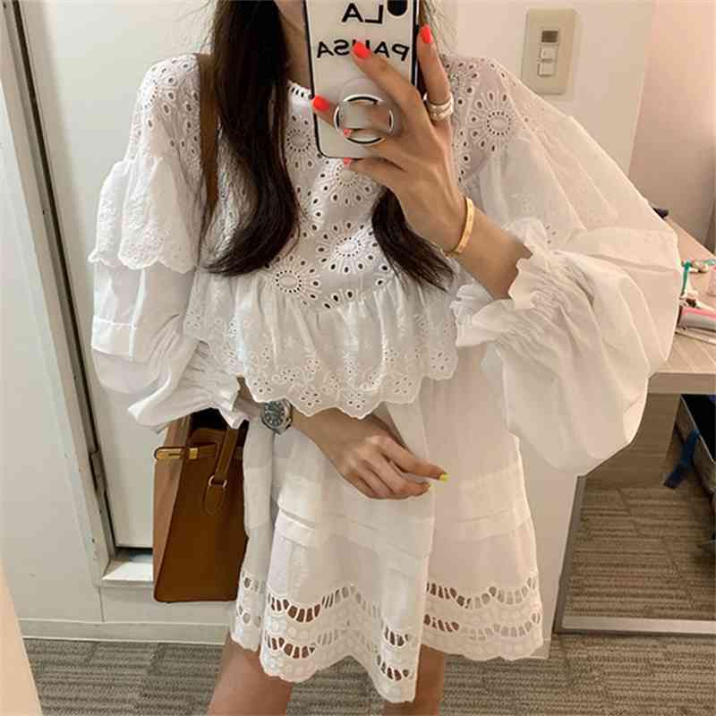 Korean Style Women Dress Autumn Hollow Ruffled Ladies Solid Color Cotton Casual Fashion Clothing 210615, White
Korean Style Women Dress Autumn Hollow Ruffled Ladies Solid Color Cotton Casual Fashion Clothing 210615, White