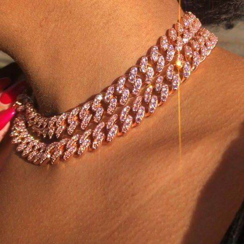 Iced Out Bling AAAA Zircon 5mm Tennis Chain Necklace Women Men Hip Hop Fashio Jewelry Gold Silver Color Pink CZ Choker Necklaces wholesale