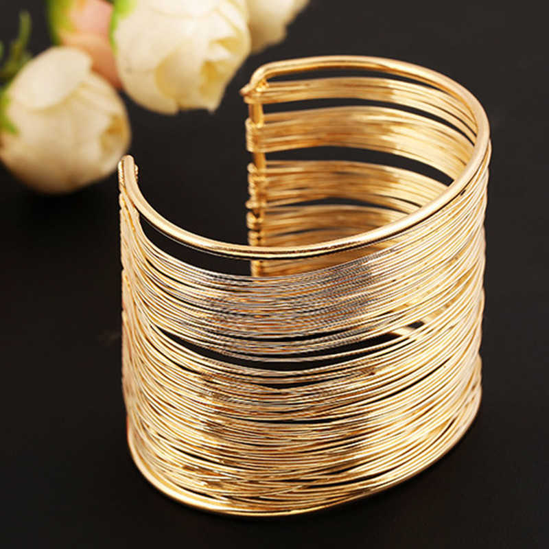 Fashion Women's Multilayer Metal Wires Strings Open Bangle Wide Cuff Bracelet Girls Fashion Jewelry Accessories Best Gift X0706