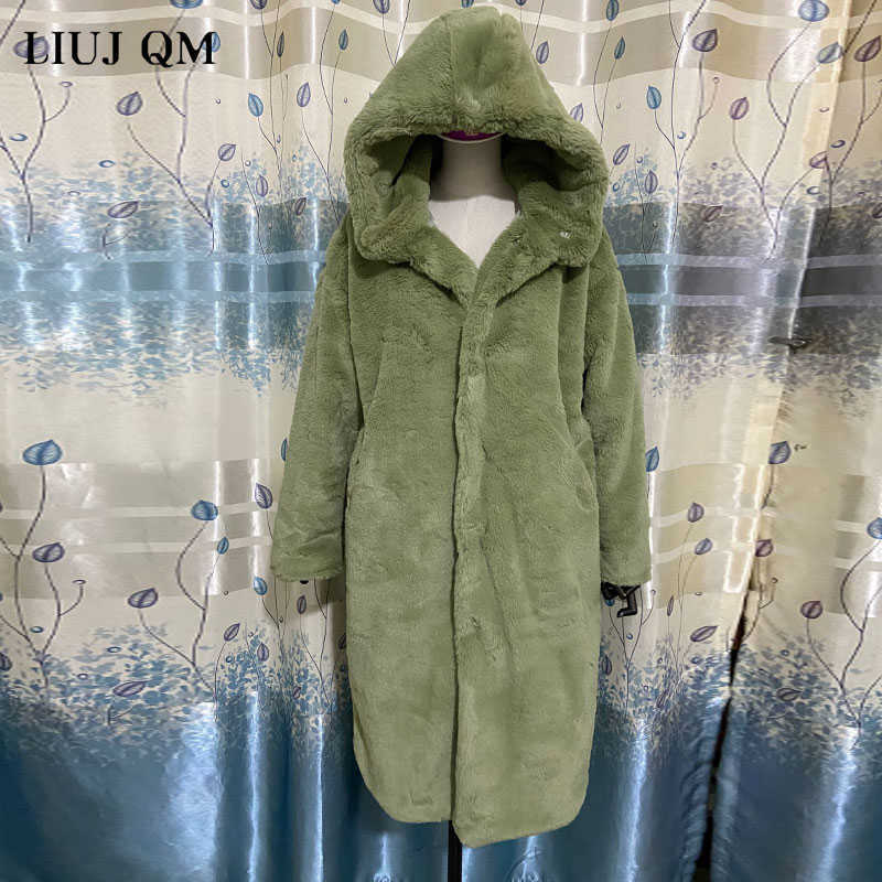 Oversize Hooded Faux Fur Coat Winter jacket Women Fashion Long Parka Thick Warm winter coat women Female Loose Faux Fur jackets 210910
