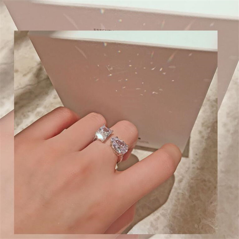 Choucong Brand Wedding Rings Simple Fashion Jewelry Ins Top Sell 925 Sterling Silver Pear White Topaz CZ Diamond Gemstones Square Women Band Open Addj