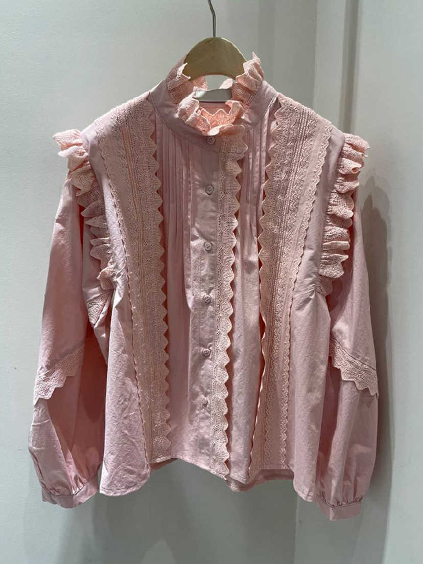 Spring Sweet Solid Ruffles Stand Full Shirts Womens Casual Loose Tops and Blouses 210615, Pink
Spring Sweet Solid Ruffles Stand Full Shirts Womens Casual Loose Tops and Blouses 210615, Pink