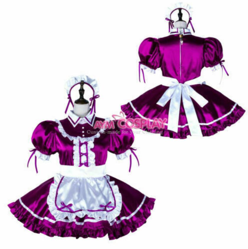 

lockable satin Sissy maid mini dress cross costume dressers Tailor-made, Black;red