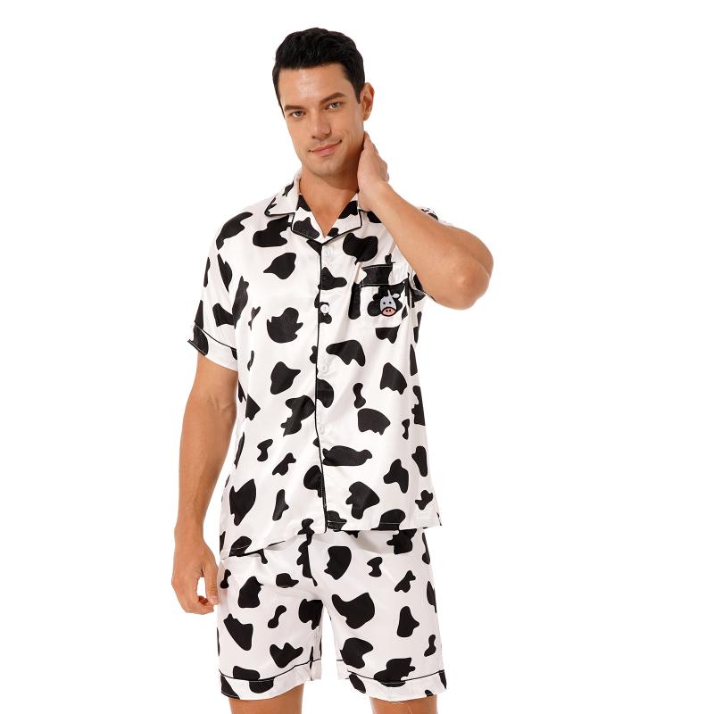 Men's Sleepwear Men Stripe/Cow Print Satin Pajama Set Casual Home Clothes Nightwear Short Sleeve Blouse Shirt Tops Shorts Bottoms XXXL, White
Men's Sleepwear Men Stripe/Cow Print Satin Pajama Set Casual Home Clothes Nightwear Short Sleeve Blouse Shirt Tops Shorts Bottoms XXXL, White
