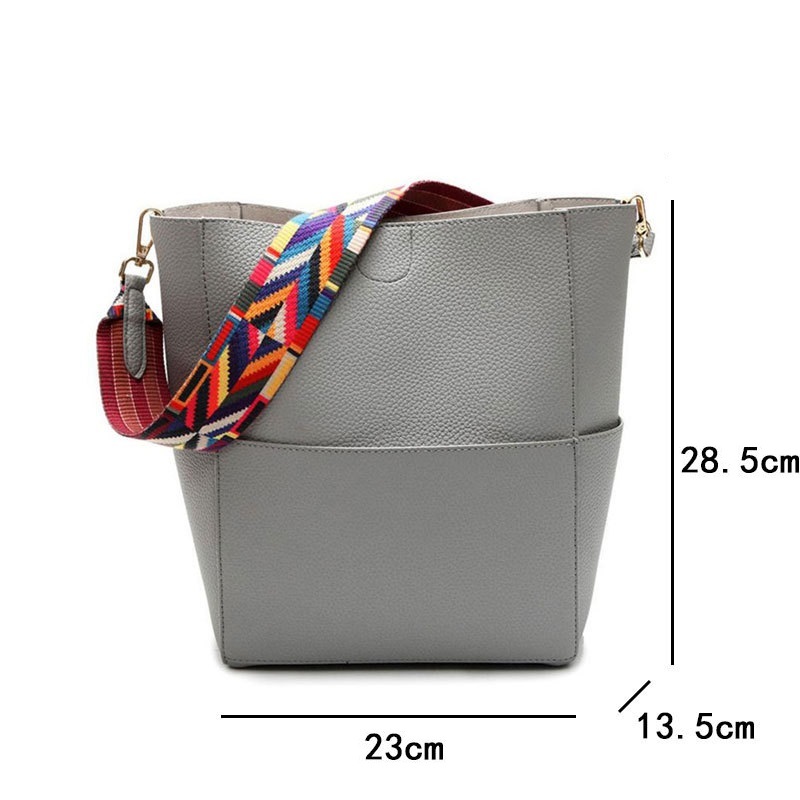 NIGEDU Brand Designer Women Handbag Large Capacity Colorful Strap Shoulder Bag PU Leather Bucket Crossbody Bags Ladies big Totes 210226