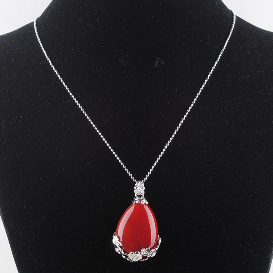 WOJIAER Tear Water Drop Love Natural Red Agate Gem Stone Pendant Necklace Reiki Bead Women Jewelry DN3468