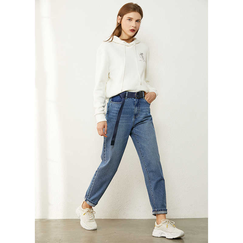 Minimalism Winter Causal Jeans For Women Fashion Cotton High Waist Straight Blue Women's Pants Female Trousers 12070550 210527