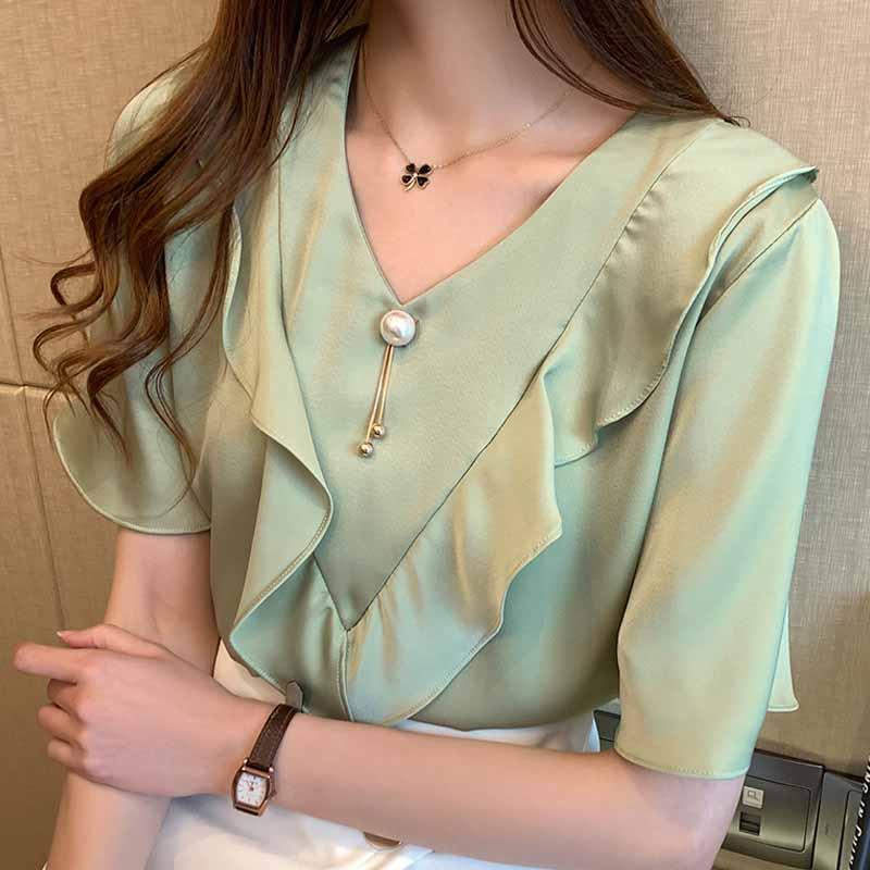 Women Blouses Blusas Mujer De Moda 2021 Blouse Women Short Sleeve Tops Shirts Ruffles V-neck Chiffon Blouse Shirt D313, White
Women Blouses Blusas Mujer De Moda 2021 Blouse Women Short Sleeve Tops Shirts Ruffles V-neck Chiffon Blouse Shirt D313, White