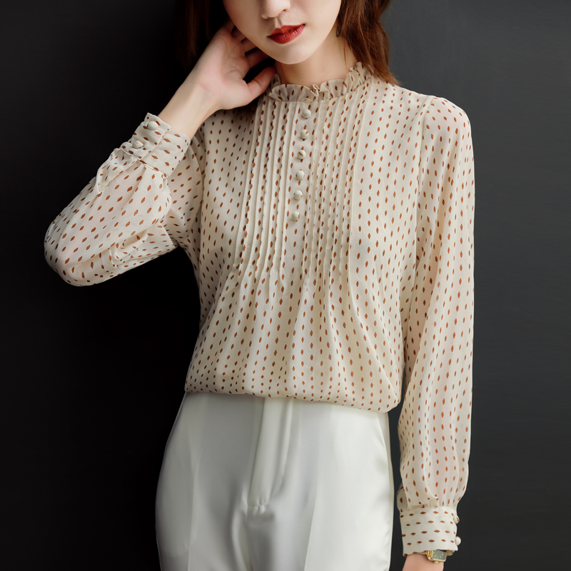 Women Spring Autumn Style Plus Size 4XL Chiffon Blouse Long Sleeve Office Blouse Polka Dot Printed Loose Shirt Feminine 11859 210225
