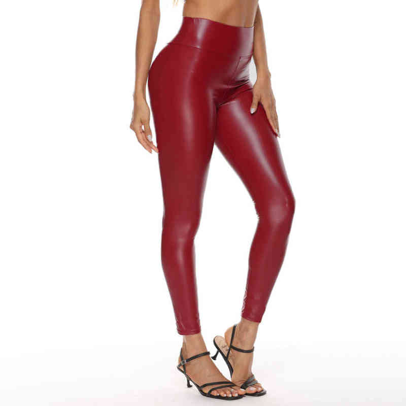 Multicolor Plus Size Women Leggings Winter Autumn High Waist Leather PU Brown Pants Sexy Oversize Female Seamless 211204