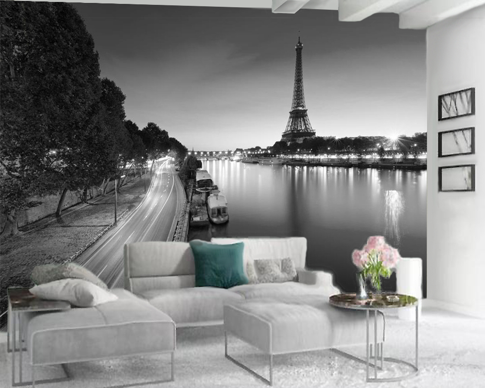 Custom 3d Wallcovering Wallpaper 3D Paris Tower Simple Black and White Landscape Painting Home Decor Classic Mural Wallpaper