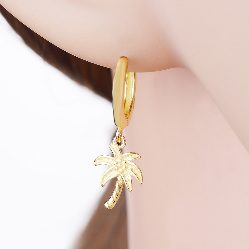 Women Authentic Fashion 925 Sterling Silver Coconut Tree Dangle Hoop Earrings Girls Cartoon Earrings Jewelry Moda Bijoux
