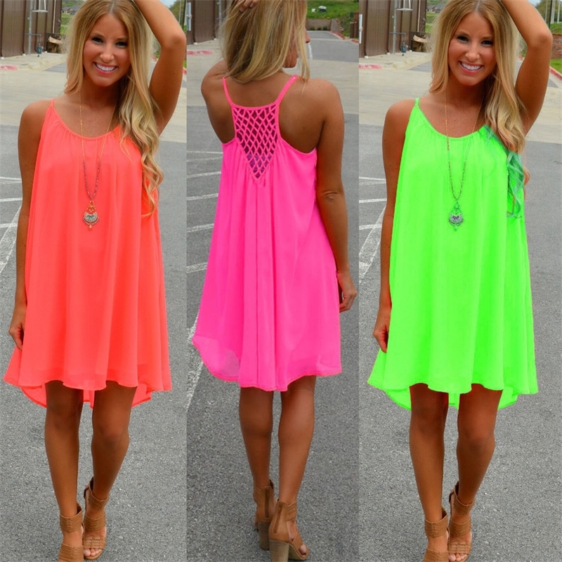 Neon New Sexy Lady Night Club Dress Midi Summer Women Elegant Party Fluorescent Backless Spaghetti Strap casual dress T200519