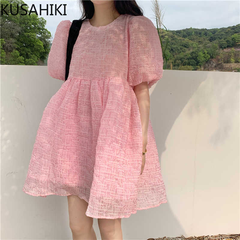 Sweet Elegant Puff Sleeve O-neck Dresses Spring Summer Women Korean High Waist A-line 6G139 210603, Pink
Sweet Elegant Puff Sleeve O-neck Dresses Spring Summer Women Korean High Waist A-line 6G139 210603, Pink