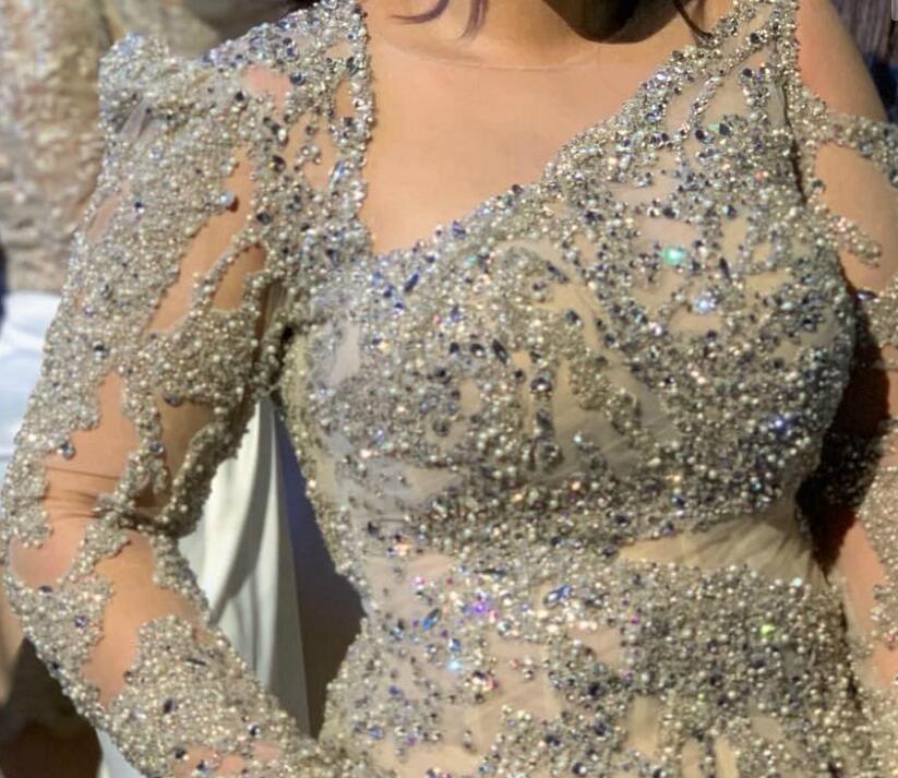 Aso Ebi 2021 Arabic Luxurious Beaded Crystals Evening Dresses Sheer Neck Prom Dresses Mermaid Formal Party Second Reception Gowns ZJ367