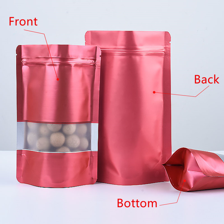 100pcs Stand up Matte Red Window Zip Lock Aluminum Foil Bag Resealable Meat Coffee Powder Snack Nuts Xmas Wedding Gifts Heat Sealing Packaging Pouches