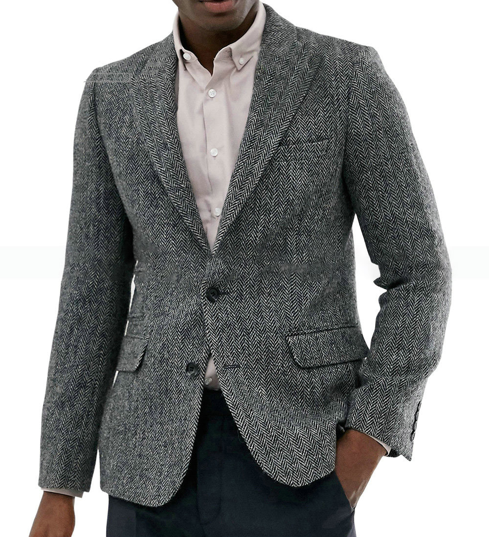 Herringbone Wool Men Suits Business Casual tuxedos Slim Fit Groom Party Coat Tailored Performance Work Wear Wedding Suit