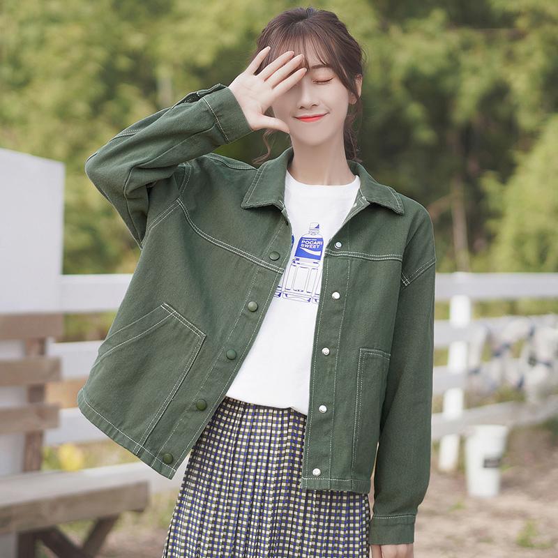 Women' Jackets 2021 Spring Autumn Coat Leisure Green Turn Down Collar Loose Korean Version Single Breasted Female Denim Jacket
Women' Jackets 2021 Spring Autumn Coat Leisure Green Turn Down Collar Loose Korean Version Single Breasted Female Denim Jacket