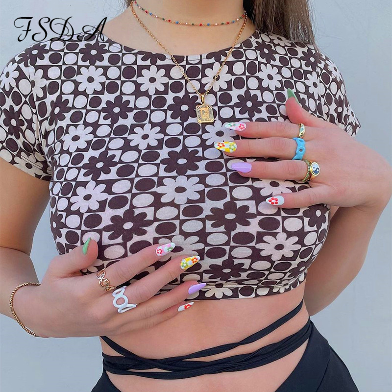women print brown crop y2k 2021 summer vintage casual shorts sleeve basic fashion t shirtshigh quality, White
women print brown crop y2k 2021 summer vintage casual shorts sleeve basic fashion t shirtshigh quality, White
