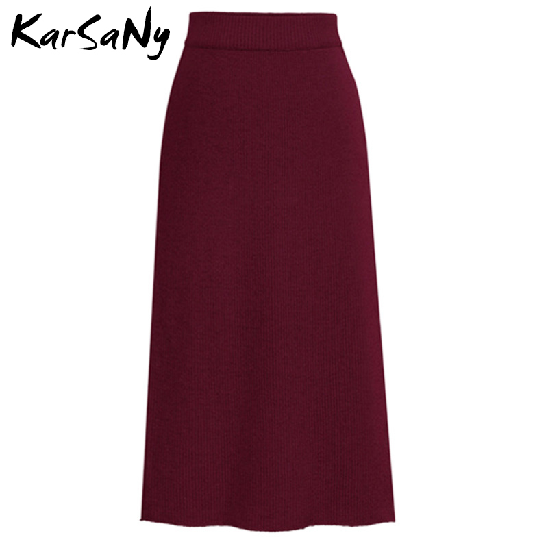 KarSaNy Autumn Winter Knit Pencil Skirt Women Plus Size High Waist Skirts Womens Knited Split Midi Skirt For Women Autumn 6XL 210306