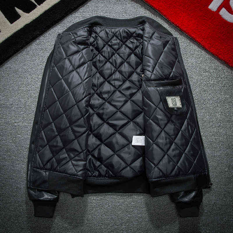 PU Faux Leather Jacket Men Winter Warm Ghost Embroidered Coat Man Cotton Padded Long Sleeve Zipper Hip Hop Baseball Cloth MA-1 211111