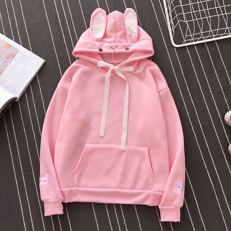 Women Fashion Cute Bunny Hoodie Long Sleeve Lovely Female Rabbit Hooded Sweatshirts Girl Casual Loose Size Lovely Cotton Hoodies 201102