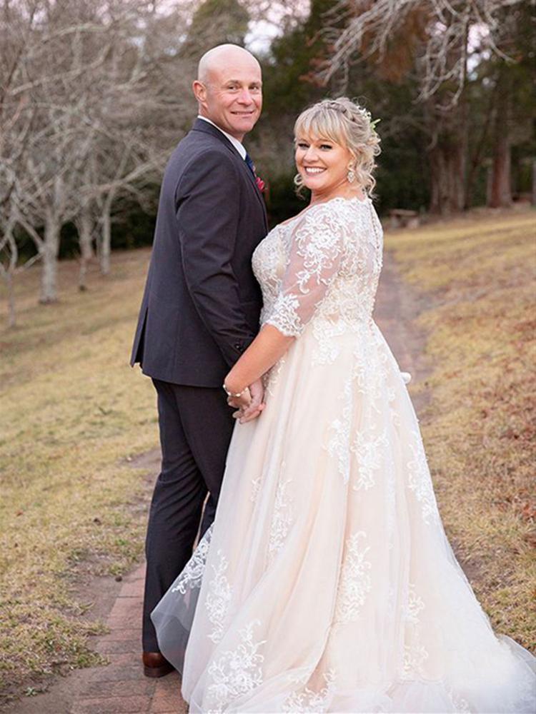Lace Plus Size boho Wedding Dresses Long Sleeves Appliqued Tulle Outdoor Garden Country Marriage bridal reception gowns