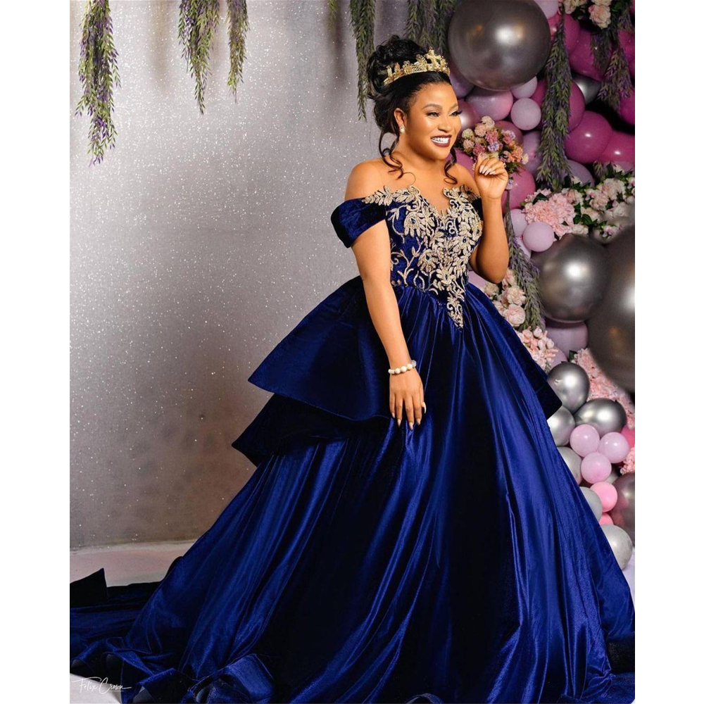 Aso Ebi 2022 Arabic Sexy Evening Dresses Lace Beaded Sheer Neck Off the Shoulder Princess Puffy Prom Dress Velvet Formal Party Second Reception Gowns