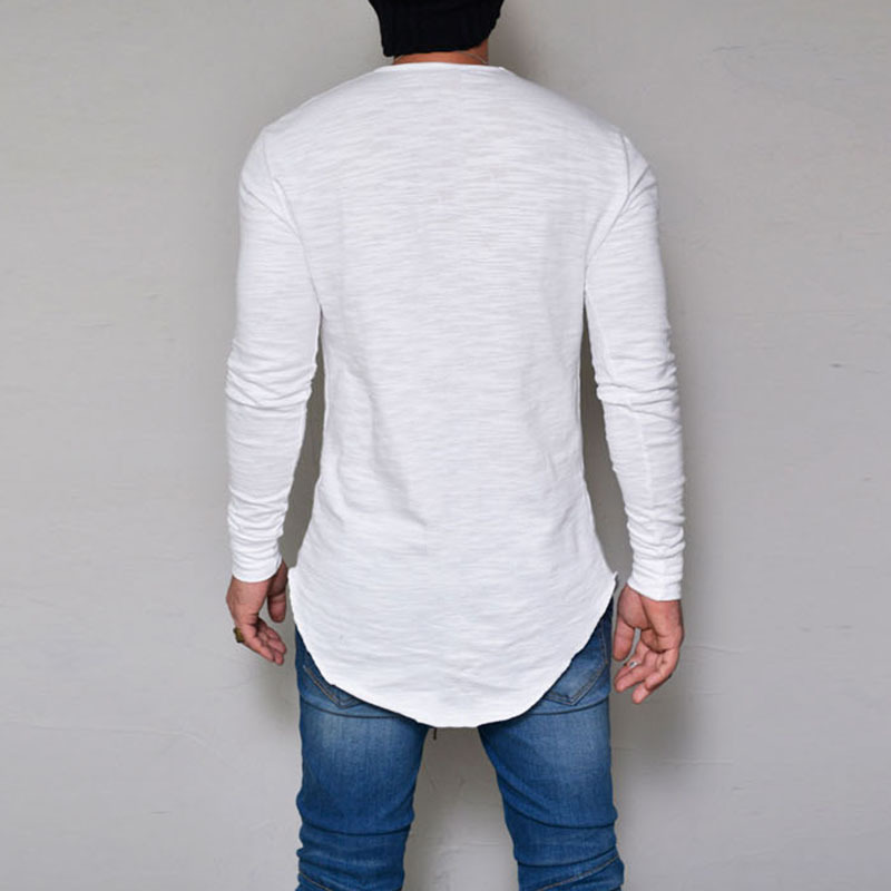 Mens Long Sleeve Hipster Hip Hop Basic Henley T Shirt for Men Swag Curve Hem Slim Fit Cotton Stretchy Pullover13336166071433