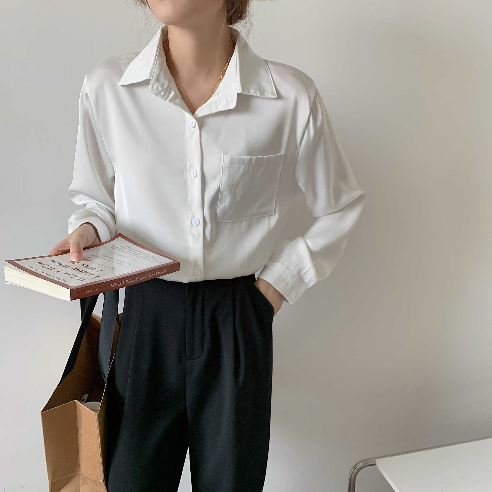Blouses Long Sleeve White Blouse Tops Women Blusas Mujer De Moda Blouse Women Turn Down Collar Chiffon Blouse Shirt E758 210602