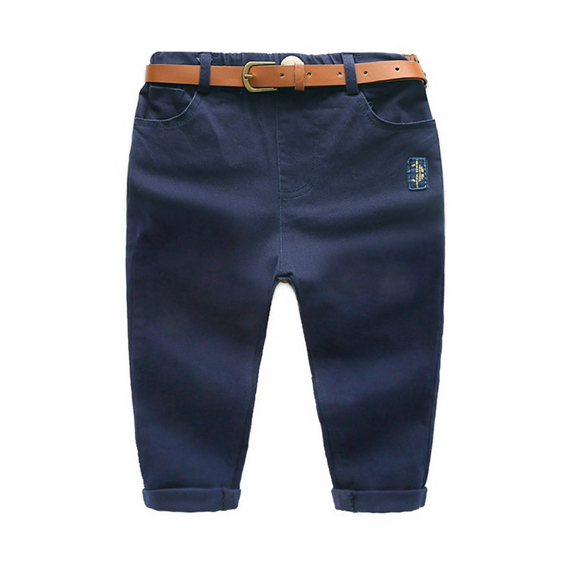New Autumn Spring 2 3 4 6 8 Years Children'S Clothing Solid Color For Kids Baby Boys Cotton Long Pants Trousers With Belt 210306