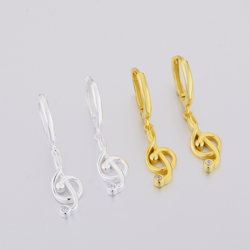 Women Authentic Fashion 925 Sterling Silver Musical Note Dangle Hoop Earrings Girls Simple Silver Earrings Jewelry