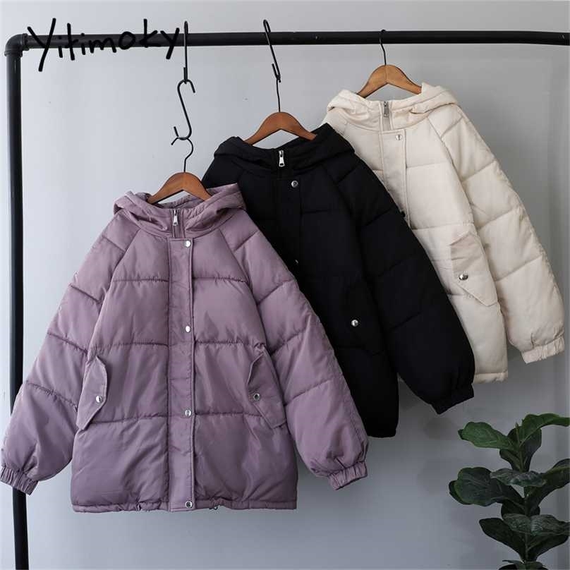Yitimoky Winter Coat Women Parkas Oversize Zipper Female Warm Elegant Puffer Jacket Clothes Harajuku Korean Fashion Purple 211013