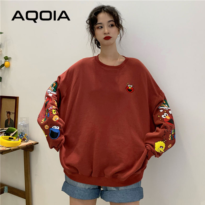 Autumn Harajuku Oversize cartoon Printing Women Thin Sweatshirt Loose Y2K Women Hoodies Sweatshirt Plus Size Female Pullovers 201212