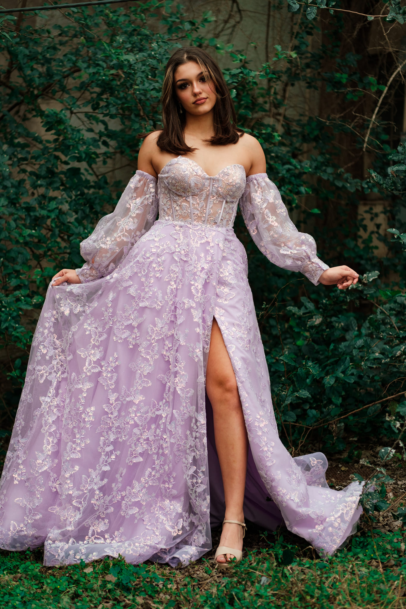 Sweetheart Lilac Long Evening Party Dress Embroidered Butterfly 2k26 Robe De Soiree Detachable Sleeves Lavender Prom Dresses Lady Met Gala Pageant Bon