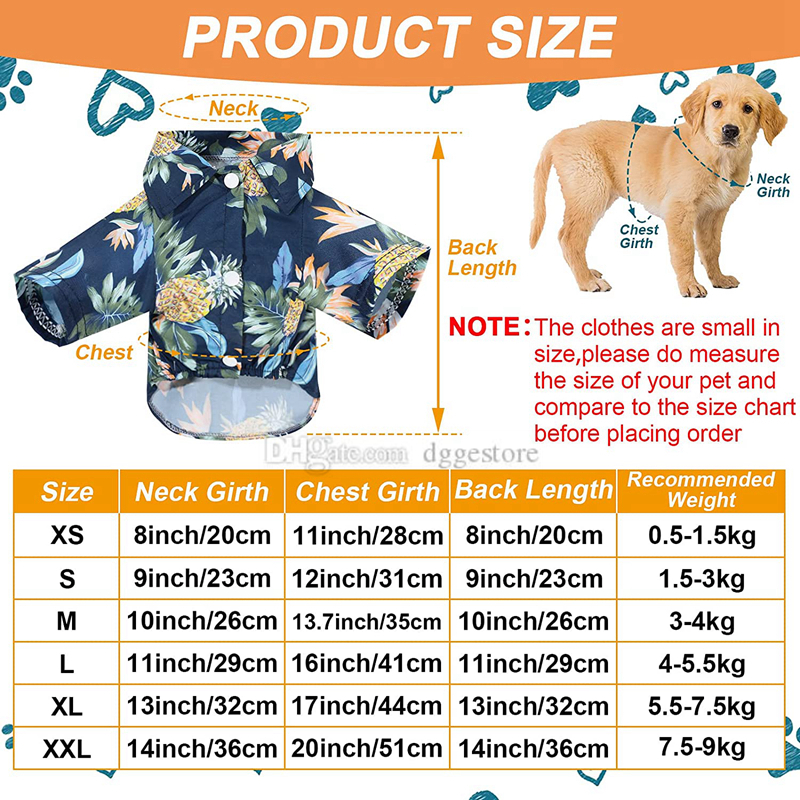 Pet Summer T-Shirts Hawaii Style ral Apparel Hawaiian Sublimation Printed Dog Shirt Breathable Cool Clothes Beach Seaside Puppy Sweatshirt for Small D
