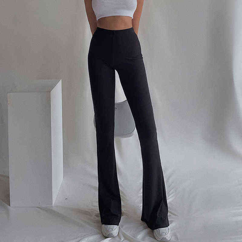 Women High Waist Bell Bottom Pants Autumn Winter Black Slim Fleece Warm Flared Trousers Korean Fashion Harajuku Clothing 211115