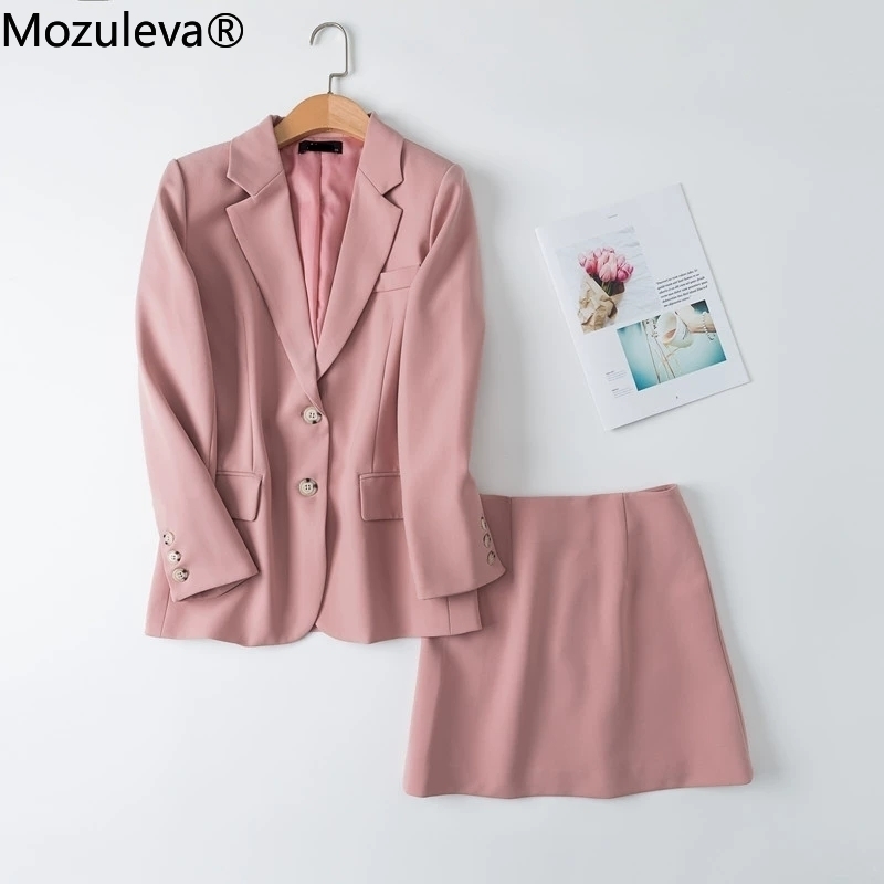 Mozuleva Spring Ladies Skirt Suits Women Single-breasted Jacket & Pencil Skirt Suits Business 2 Pieces Sets Office Uniform 210708