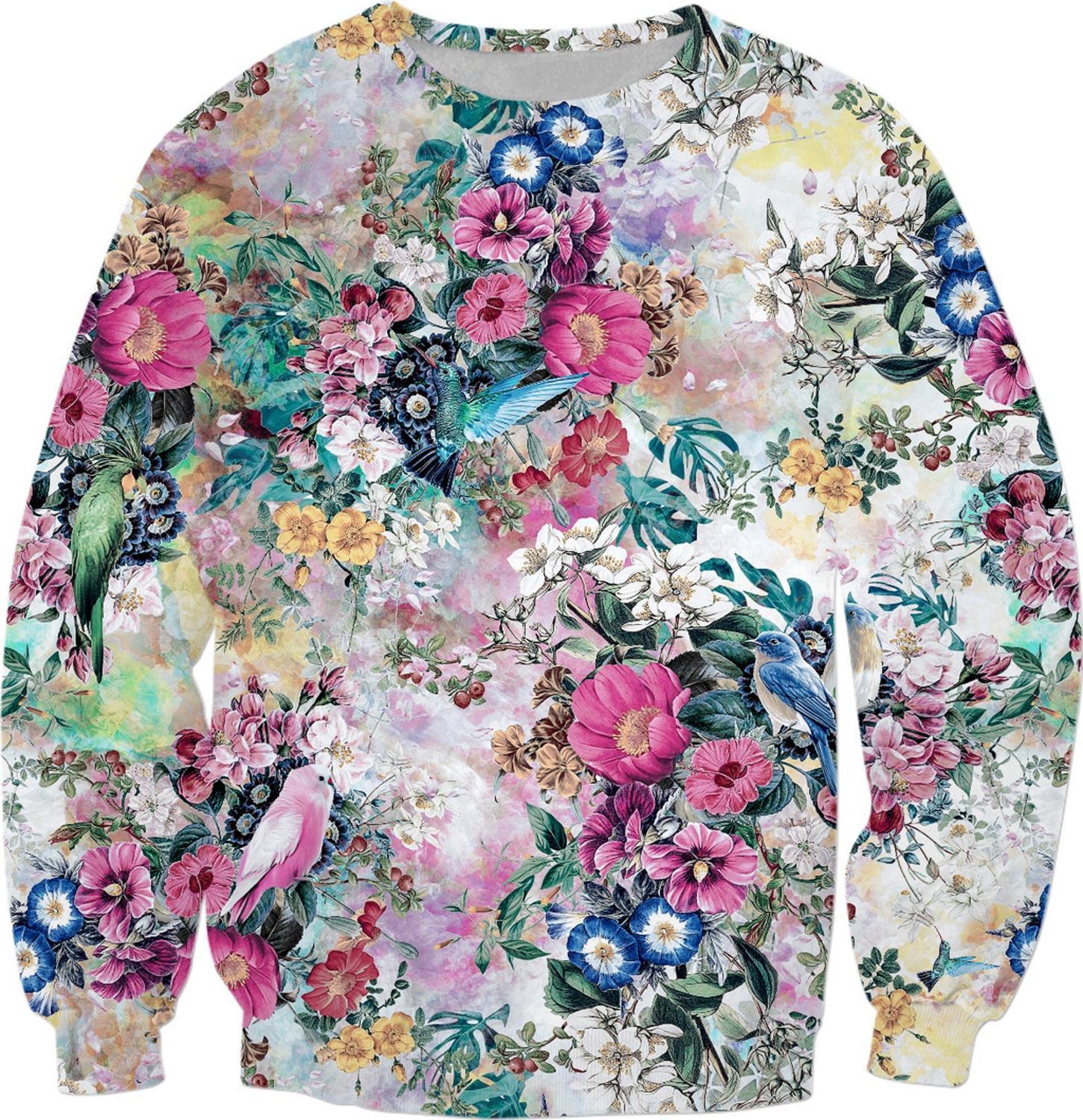 Retro Style Fashion Sweatshirt Birds in Flowers 3D Printed Hoodie Unisex Harajuku floral Long sleeve street Casual Pullover 201103