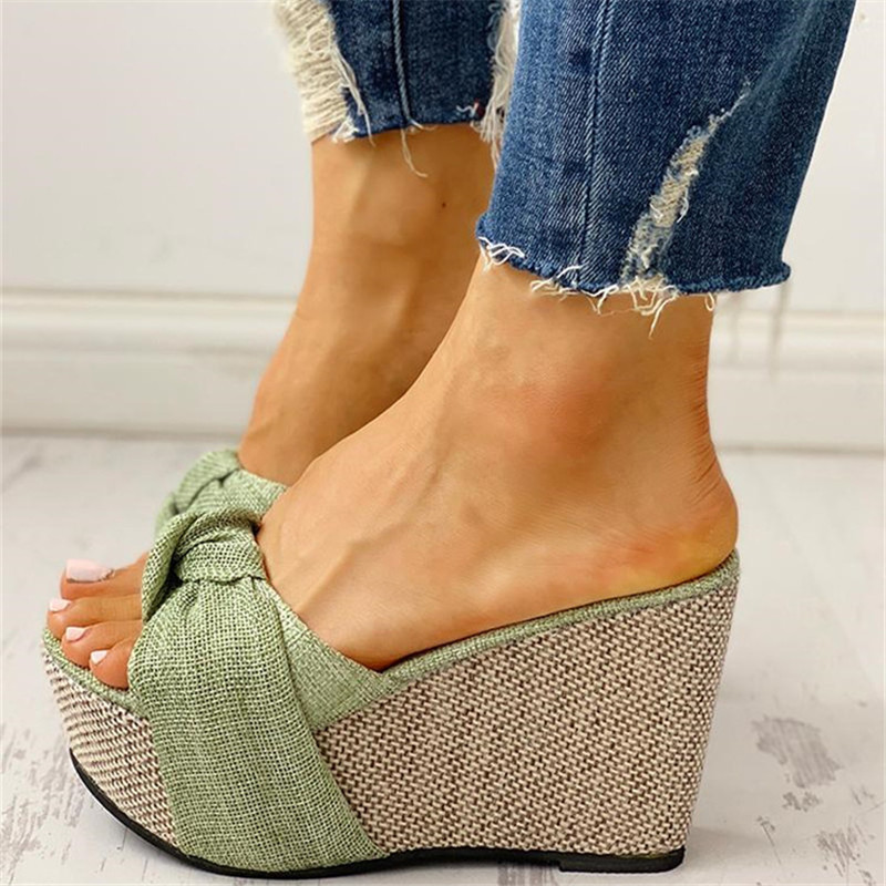 Women Sandals Summer Denim Butterfly Knot Platform Wedges High Heel Peep Toe Casual Fashion Beach Ladies Shoes Zapatos De Mujer J2023