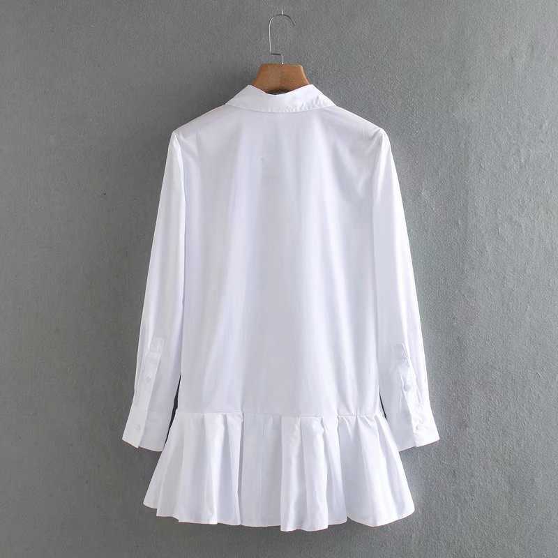 women solid color hem pleated white mini dress elegant long sleeve chic vestidos business clothing dresses DS3532 210623
