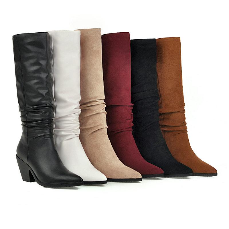 Boots 2021 Autumn And Winter Women's High Solid Color Round Toe Square Heel Outdoor Non-slip Comfortable Casual