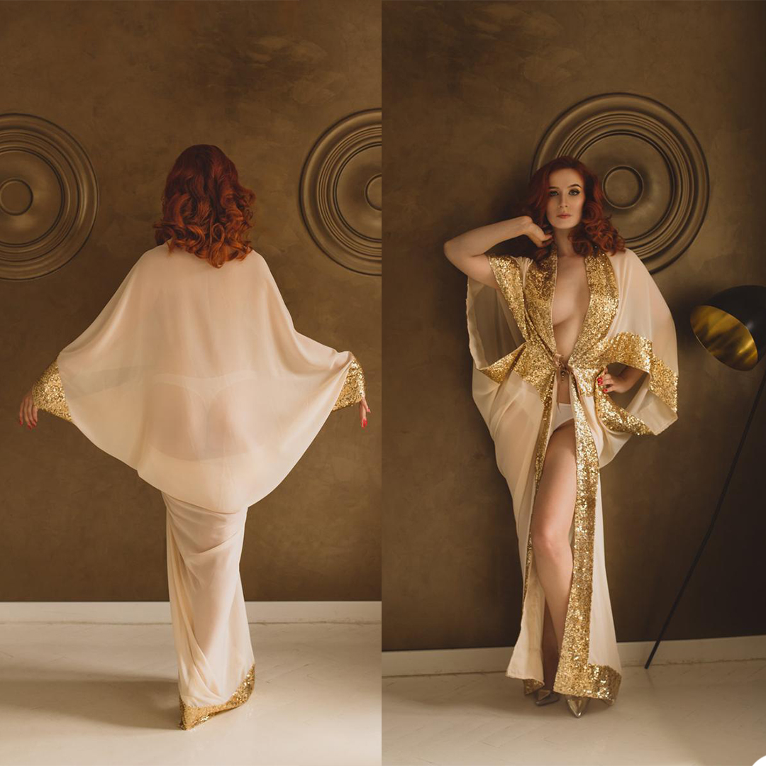 sexy deep v neck sleepwear photography props gold sequined bridal robes long sleeve women nightgowns